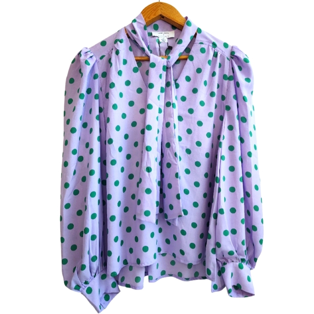 Labelrail x Olivia & Alice relaxed blouse Long sleeves tie neck Lilac Green 14